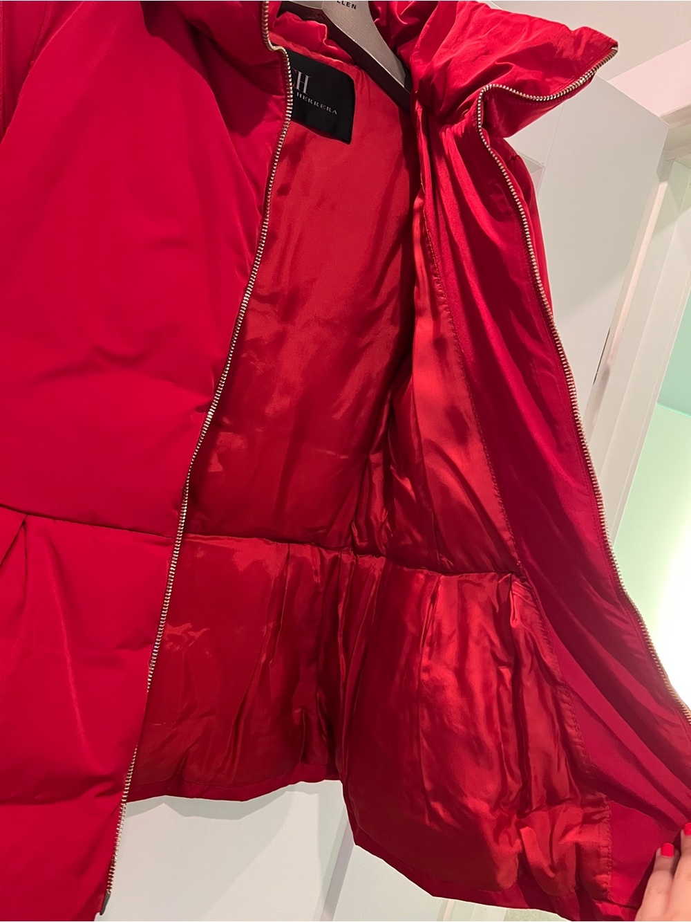 CH Carolina Herrera Red Peplum Puffer Coat Down Feather High Stand Collar S - Picture 10 of 11